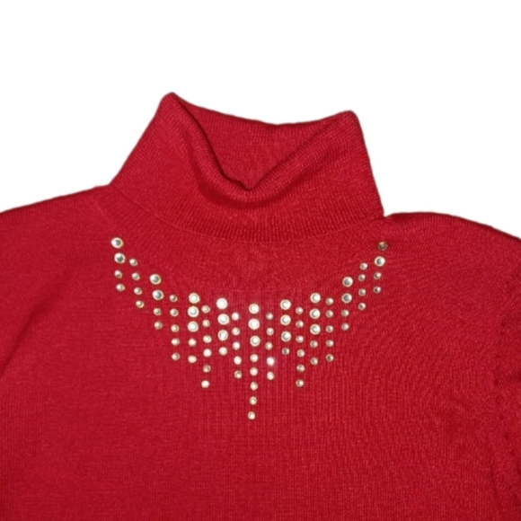 Ellen Tracy Rhinestone Design Turtleneck Sweater - Picture 4 of 5